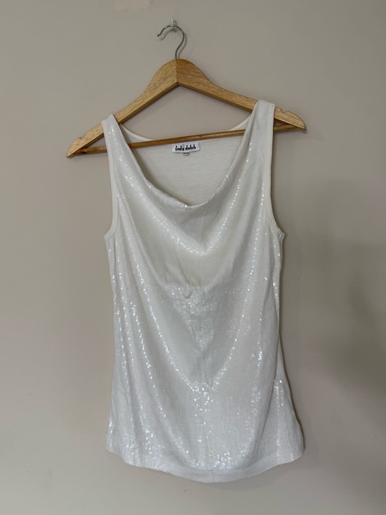 Lady Dutch Tops - Lady Dutch White Sequin Cowl Neck Tank Top M